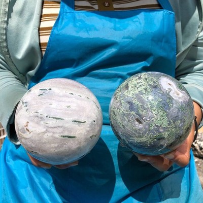 2pcs 7.1LB Natural Water Grass Agate Ball Quartz Crystal Ball Healing 2083