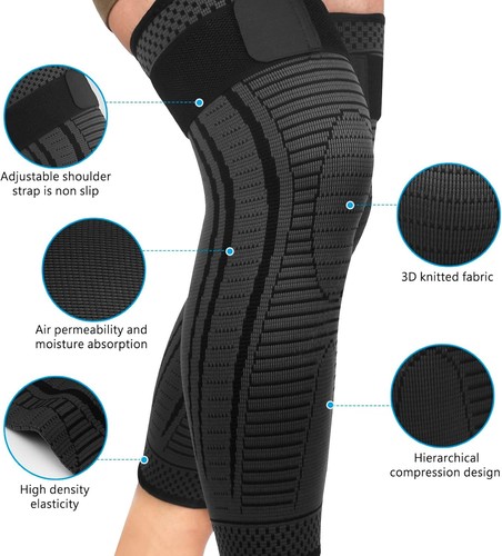 Full Leg Compression Sleeves 2 Pack Long Knee Support for Men Small, Black - Picture 2 of 6