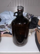 Amber Brown Gallon Glass (4 Liters) Jug with Lid and Handle. Vintage