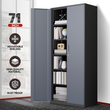 71" Gray/Black Lockable Metal Utility Storage Cabinet w/ 5 Adjustable Shelves