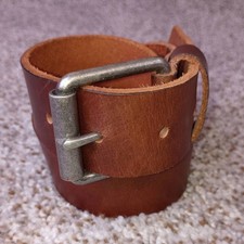Vintage Mens Genuine Leather Belt Size 36 Tan Brown Roller Buckle USA Made