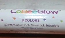 CoBeeGlow 50 Ct Glow Stick Bracelets 8 Inch Glow in The Dark 9 Colors NIB