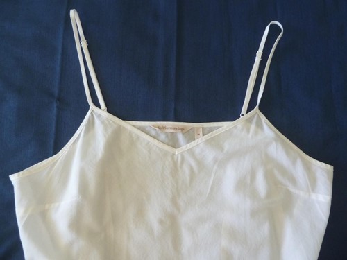 Soft Surroundings Beachy Linen White Navy Asym Stripe 3/4Slv Bias Dress & Slip M - Picture 17 of 17