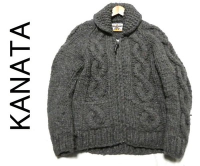 【希少】 KANATA Cowichan sweater Made In Canada Kanata Thick Wool Cable Knit Zip Cowichan Sweater