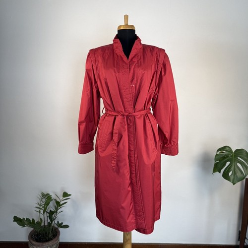 Vintage 80s Full Length Red Nylon Raincoat | Removable Quilted Liner, J Gallery 