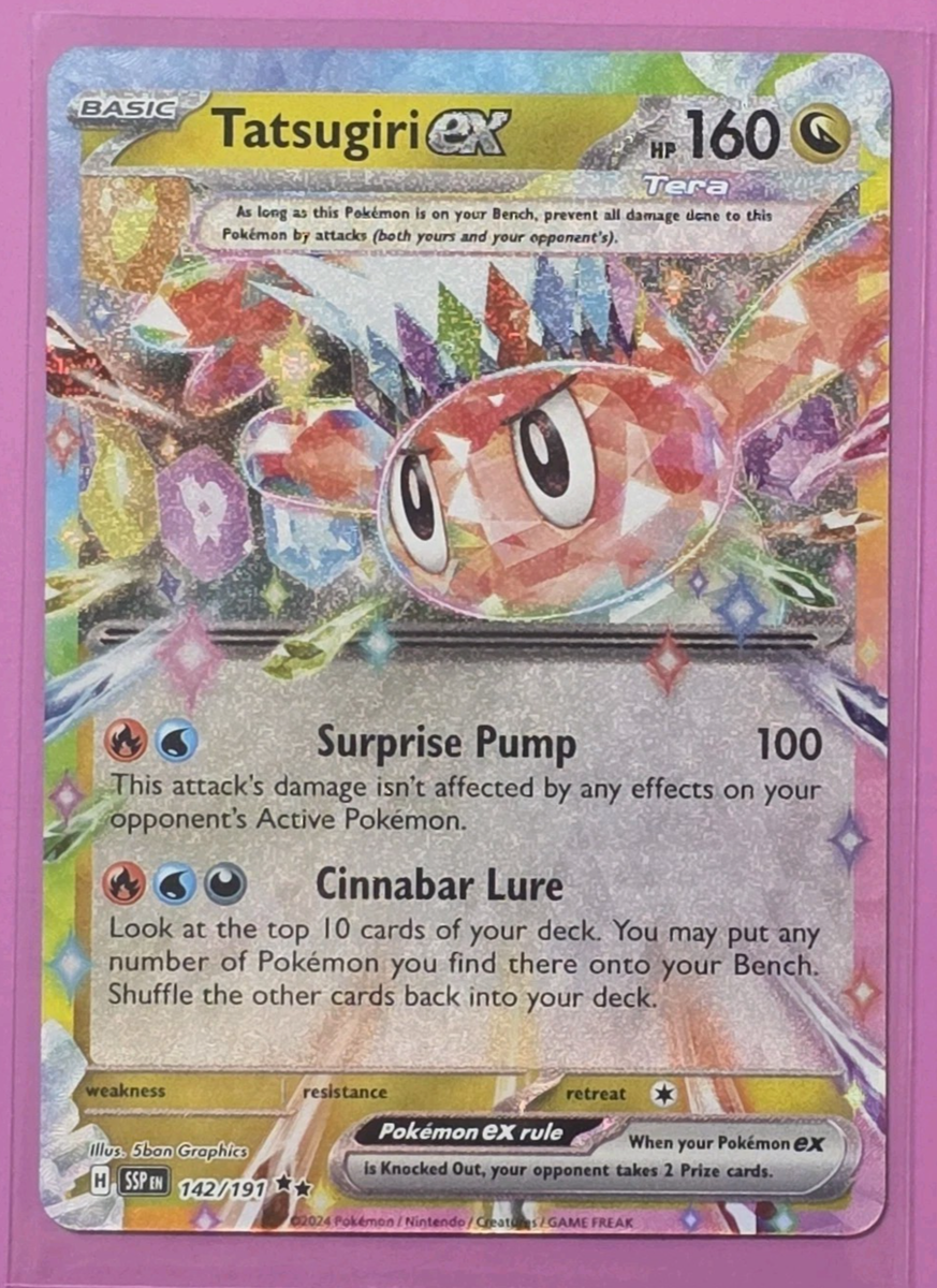 142 191 pokemon card Tatsugiri EX 142/191 Pokmon TCG Scarlet & Violet Surging Sparks Double Rare NM corner wear Hydreigon ex - 119/191 -
