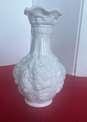Imperial Glass Loganberry Pattern Milk Glass  10" Crimped Vase - Vintage!