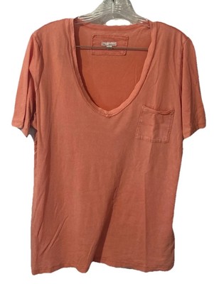 Gap Sz Large V-neck T Shirt lightweight orange Classic basic tee Pocket 1018