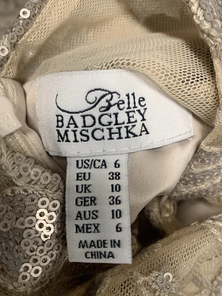 Badgley Mischka Belle блестки блестящий 3/4 рукав оболочка Shift коктейльное платье Sz 6 - Изображение 3 из 3