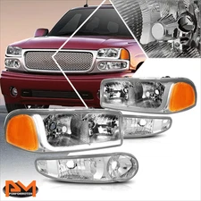 For 01-07 GMC Sierra/Yukon Denail Headlight W/LED DRL Chrome Housing Amber Side