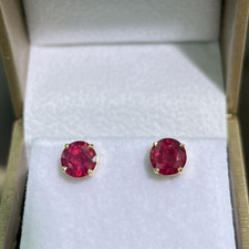 2CT Round Lab Created Ruby Diamond Women's Stud Earrings 14K Yellow Gold Plated