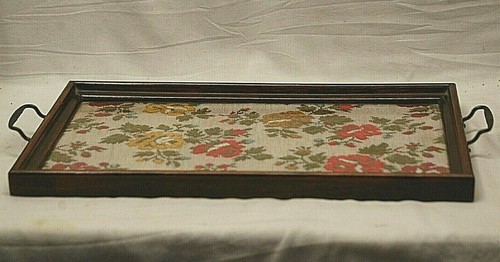 Antique Framed Floral Tapestry In Glass Top Tray - Picture 2 of 3