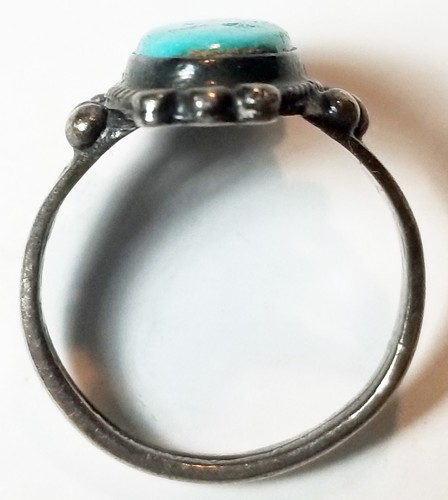 ANTIQUE FRED HARVEY BRIGHT BLUE KINGMAN TURQUOISE & STERLING SILVER RING ~ SZ 6 - Picture 6 of 10