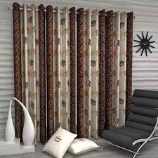 New 4 Piece Eyelet Door Curtain Set - 7 feet Brown