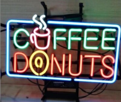 Coffee Donuts 20'' Neon Sign Lamp Light Gift Store Shop With Dimmer