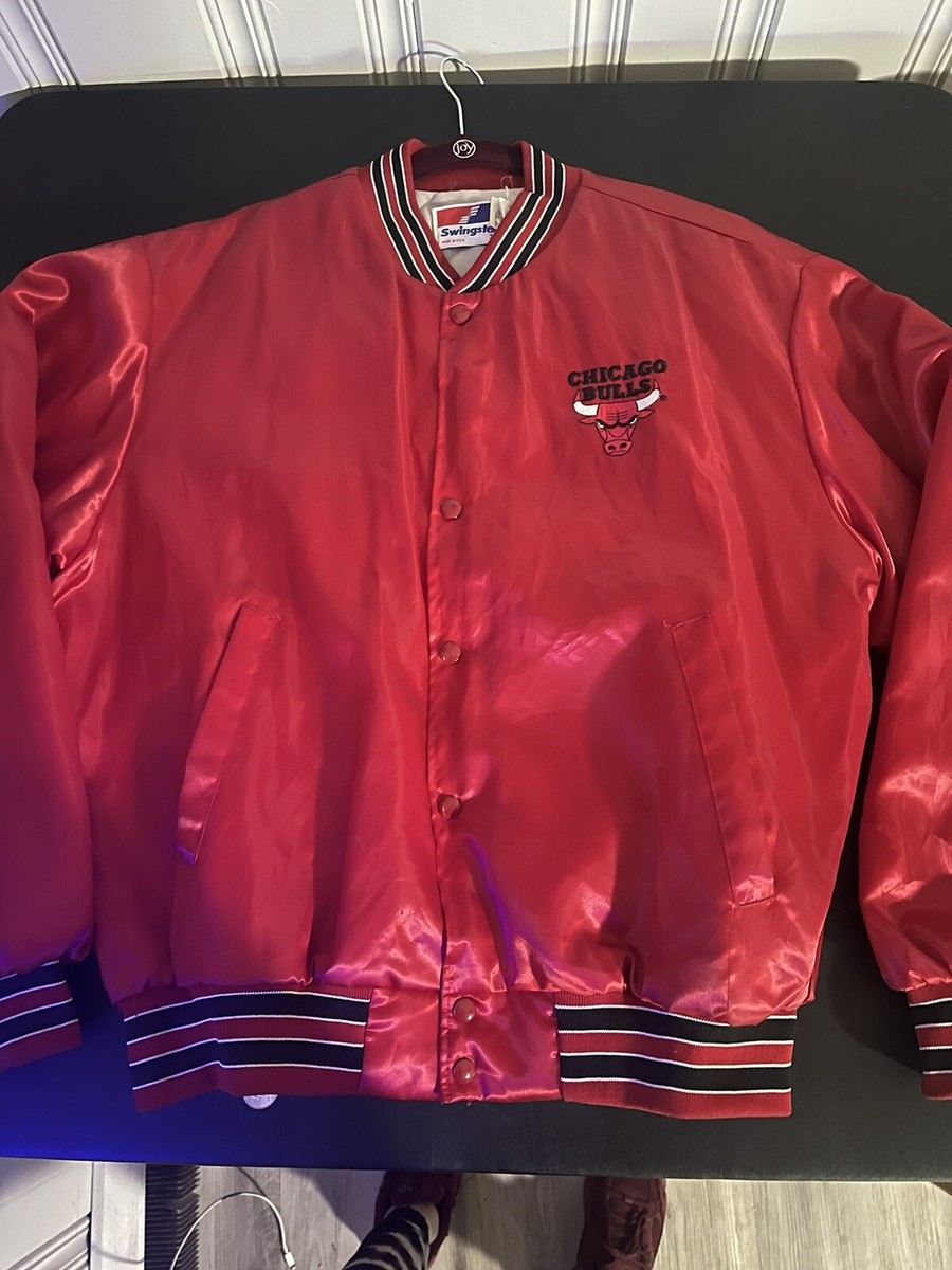 VINTAGE 80s/90s* CHICAGO BULLS Red Satin SWINGSTER Jacket Michael 