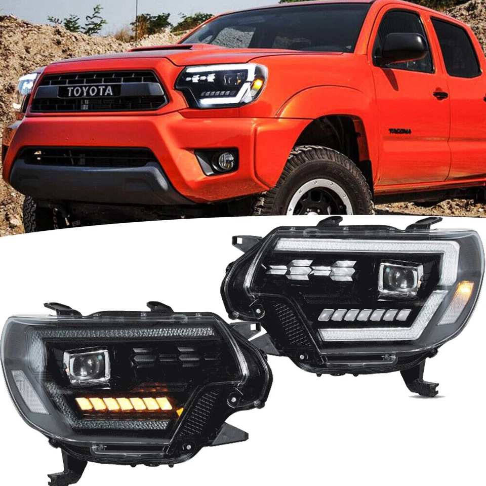 Pair LED Projector Sequential Headlights For Toyota Tacoma 2012-2015 Dynamic DRL - Imagem 3 de 4