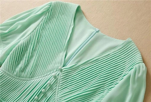 Princess Designer Elegant Casual Party V-Neck Short Sleeve Midi Mint Dress - Picture 16 of 36