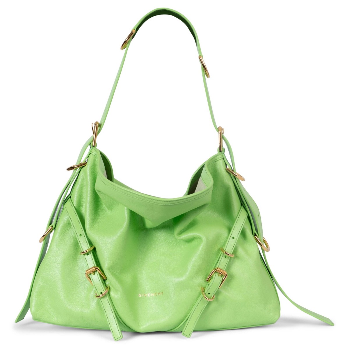 70412 auth GIVENCHY neon green leather 2023 VOYOU MEDIUM HOBO Bag