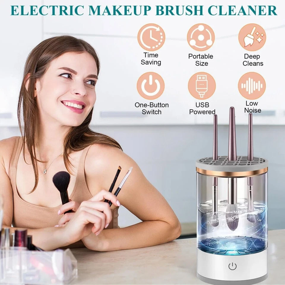 Electric Makeup Brush Cleaner Automatic Cosmetic Brushes Cleaning Machine US New - Image 3 of 4