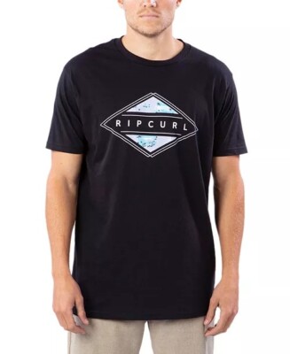 Rip Curl BLACK Men's Sender Prem Short Sleeve Crew Neck T-Shirt, 2XL