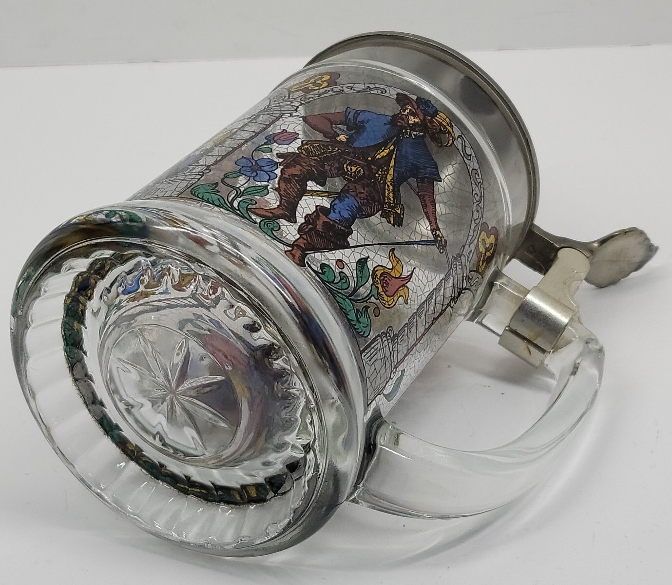 Vintage Stained Glass Style Art Beer Stein Mug Pewter Lid W Germany
