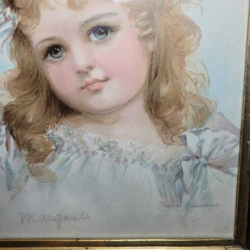 1880 Antiguo Victoriano Frances Brundage Estampado Niña en Azul Vestido Marco de Madera - Imagen 5 de 9