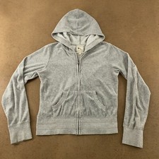 Pink Rose Girls Size Large Heather Gray Soft Velour Full Zip Hooded Jacket Flaw