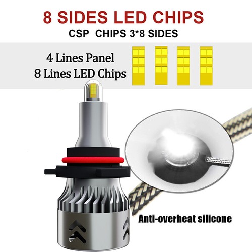 2x110W H1 H7 H8 H9 H11 9005 9006 8 Side Canbus LED Headlight Bulbs 6000K 30000LM - Picture 5 of 19