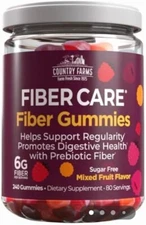 Country Farms Fiber Care Prebiotic Fiber Gummies Mixed Fruit Flavor, 240 Count