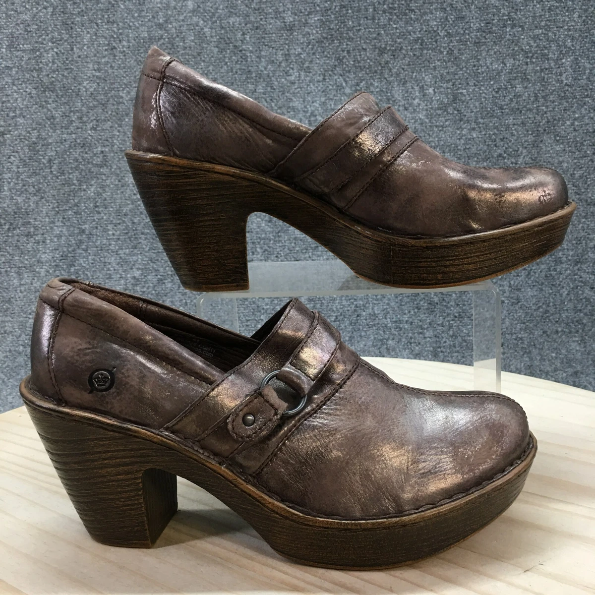 Born Shoes Womens 9.5 M Haddon Platform Clogs Brown Leather Heeled