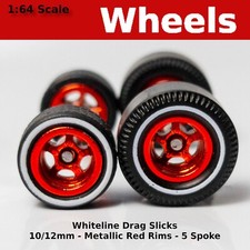Muscle Car -metallicred 5 Spoke Whiteline Drag Slicks - 1012mm For Hot Wheels Muscle Car -metallicred 5 Spoke Whiteline Drag Slicks - 1012mm For Hot Wheels