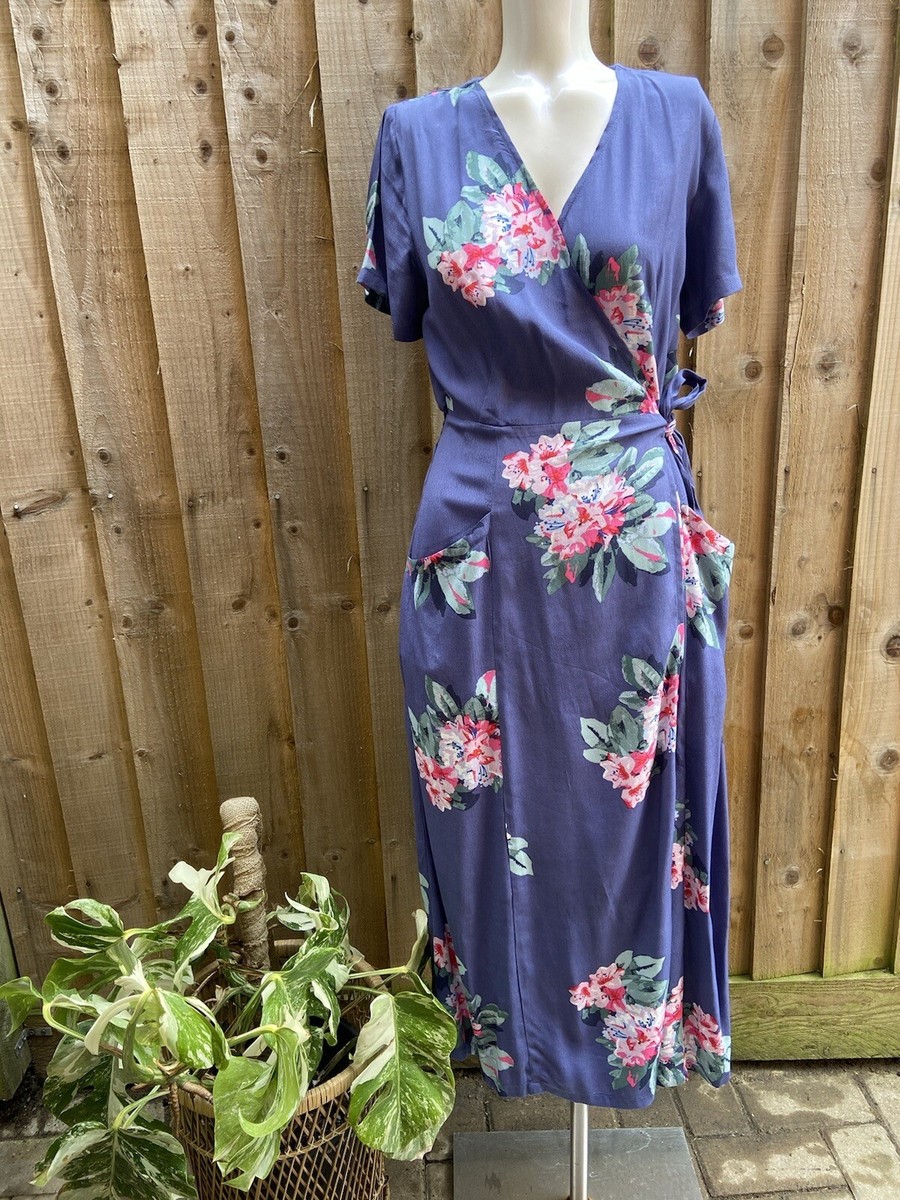 Joules Callie Print Wrap Dress Angled Pockets Floral Blue Midi Dress. UK-8  | eBay UK