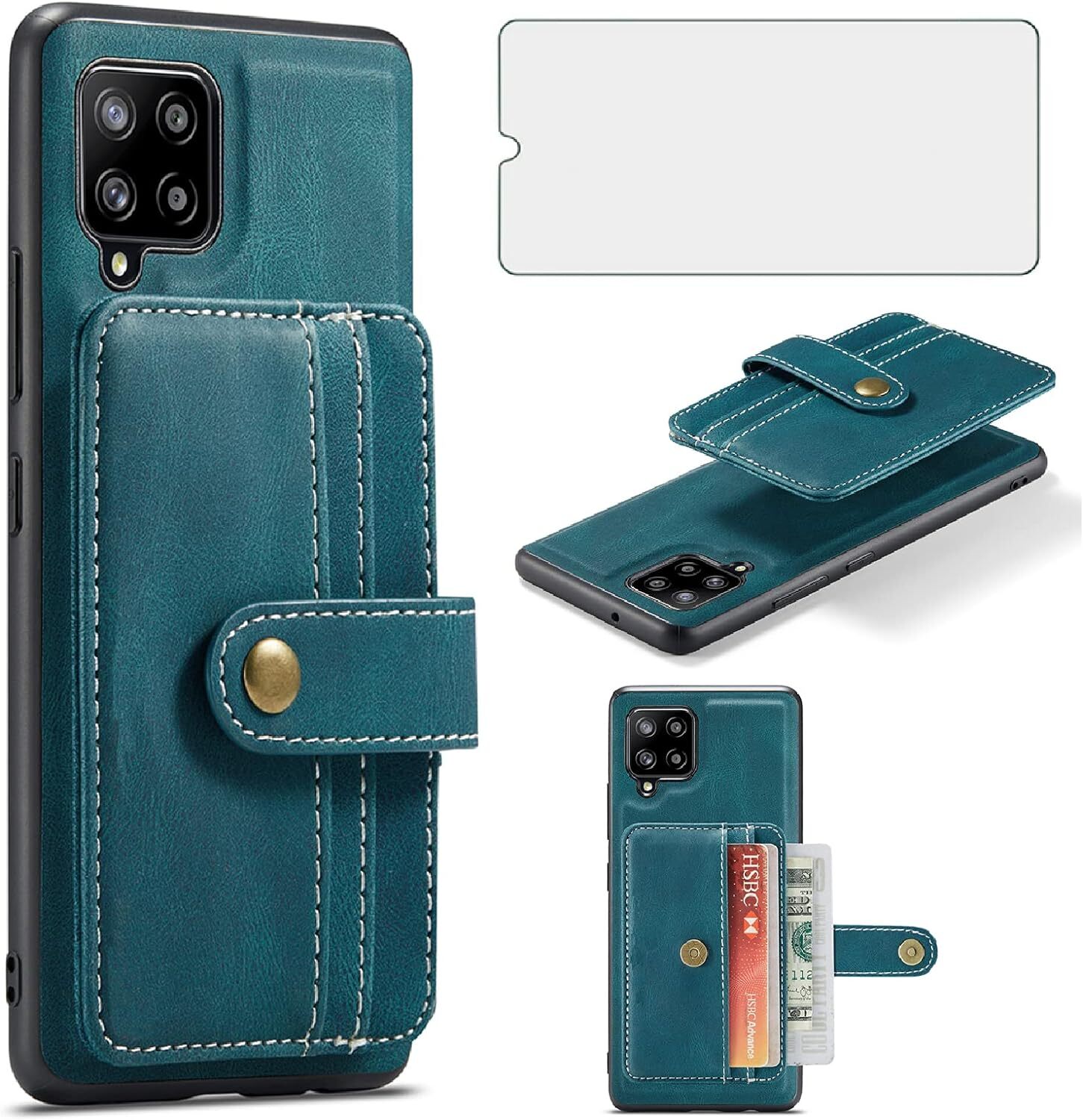 Phone Case for Samsung Galaxy A22 4G 6.4 inch Wallet Cover with Tempered Glass S