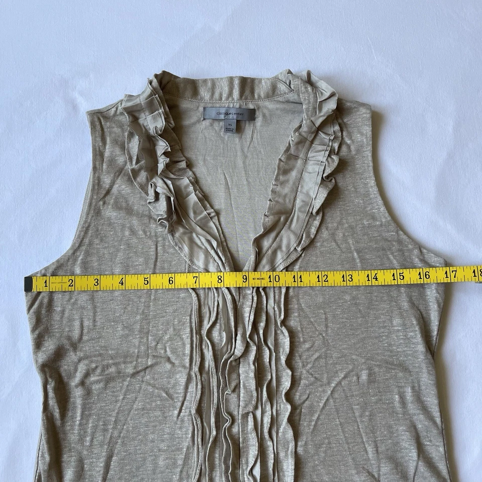Classiques Entier XS Beige Brillante Lino Sin Mangas Cuello en V Volantes Seda Viscosa Foto 4 de 4