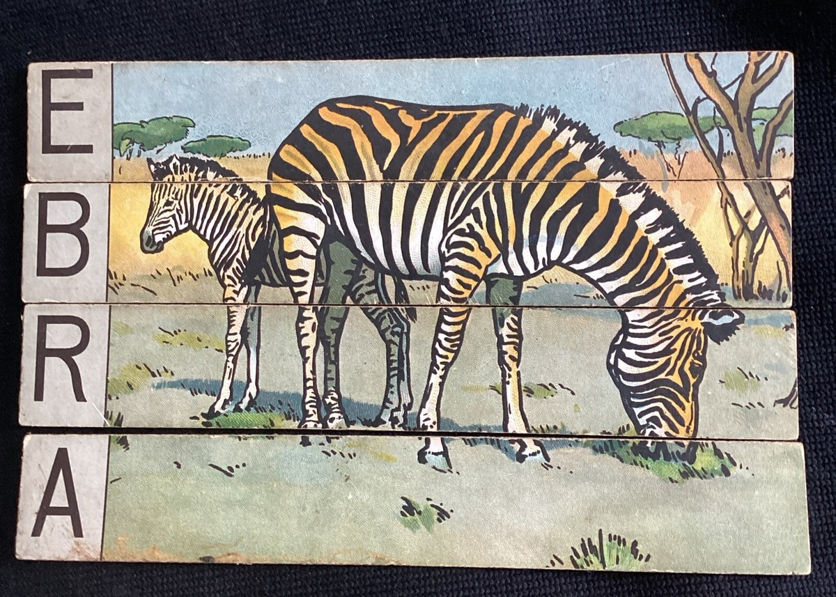 Antique Victorian Sliced ZEBRA MISSING Z Puzzle Selchow Righter