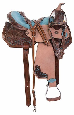 Western Barrel Racing Horse Saddle Premium Leather  with tack set 10'' to 18' in