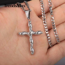 Mens Womens Solid Stainless Steel Christian Cross Pendant Necklace Chain Jewelry