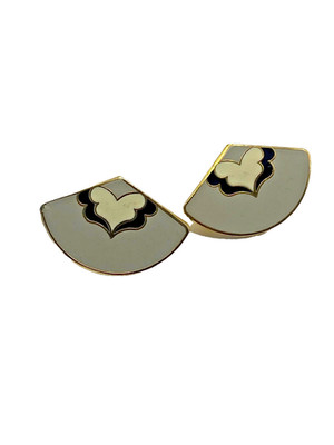 J Huang Gray Enamel Fan Stud Earrings Womens Gold Tone Butterfly Back Jewelry