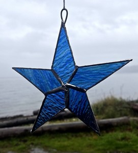 New Handmade Stained Glass Blue And Green Star Suncatcher