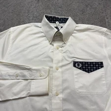 Fred Perry Button-Down Shirt Men L White Long Sleeve Drake's Print Pocket