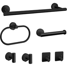 7 Pcs Black Bathroom Hardware Set Stainless Steel Towel Bar Towel Racks Hooks