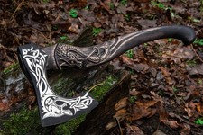 Hand Carved Viking Axe Custom Wooden Handle Tomahawk Hatchet Box Leather Sheath