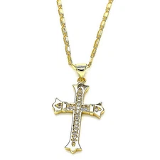 VFK Gold Plated Micro Pave Cross Charm Necklace 20-Inch Chain – Polished Golden