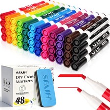 Dry Erase Markers Chisel Tip with Magnetic Whiteboard Eraser, 48 Bulk 12 Colo...