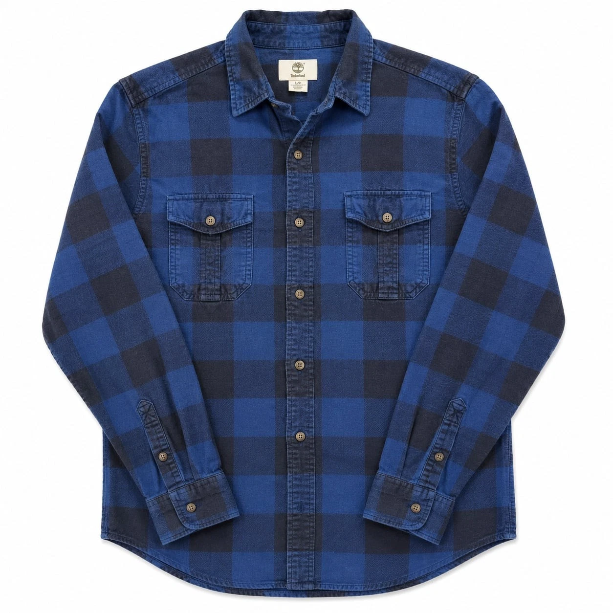 Timberland Men's Size S/P Blue and Black Buffalo Plaid Long Sleeve Flannel Shirt