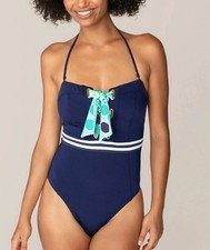 Trina Turk Made In The Shade Bandeau One Piece Swimsuit Sz 8 Navy NEW NWT