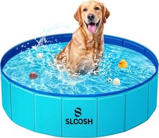 Sloosh Foldable Dog Kiddie Pool - Portable Hard Plastic Doggie Swimming Pool, An