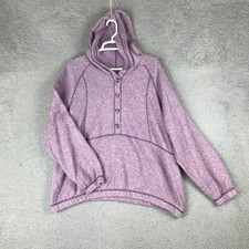Eddie Bauer Pullover Womens 2XL Purple Hooded Fleece Henley Sweatshirt Cozy Fall