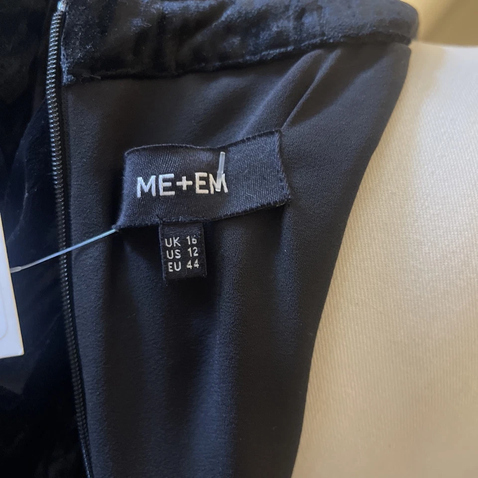 ME+EM Dress UK 16 Black Crusted Velvet Tiered Maxi Belted Long Sleeve Lined - Image 4 of 4